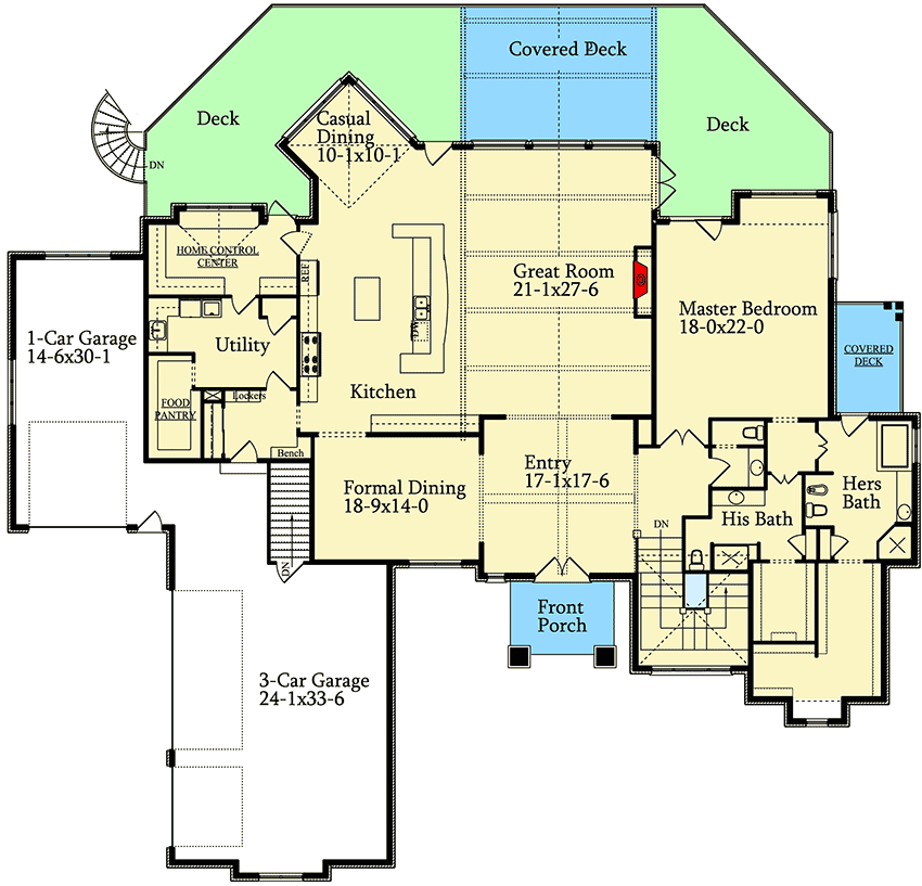 Plan 9542RW: High-Style Mountain Living - Floor Plan - 1st Floor - Craftsman, Mountain, Rustic