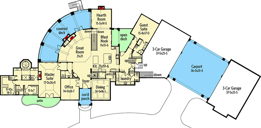 Plan 9544RW: Palatial French Country - Floor Plan - Main Level - European, French Country, Rustic, Traditional