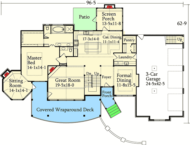 Plan 9547RW: Panoramic Wrap-around Porch - Floor Plan - Main Level - Craftsman, European, Mountain, Rustic