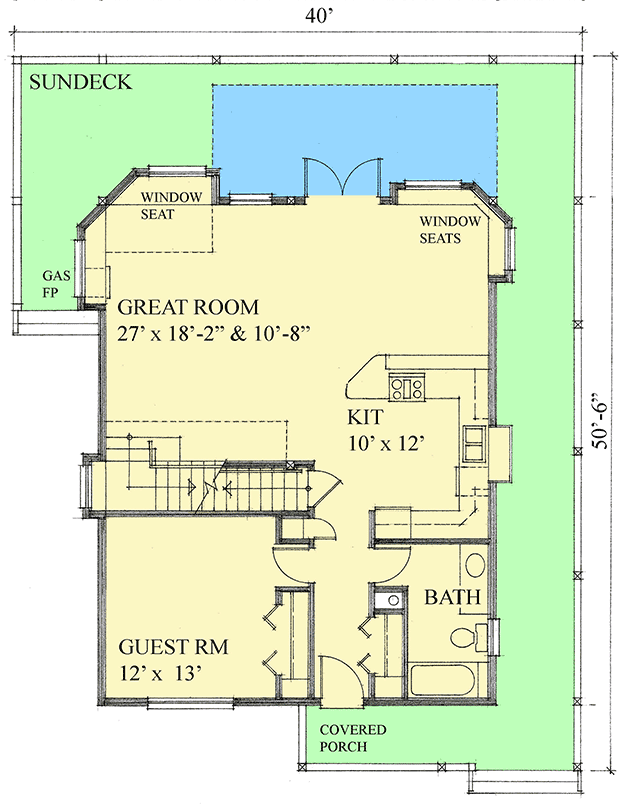 Plan 9811SW: Lake or Mountain House Plan with Viewing Decks on Both Floors - 1904 Sq Ft - Floor Plan - Main Level - Cabin, Cottage, Mountain, Rustic