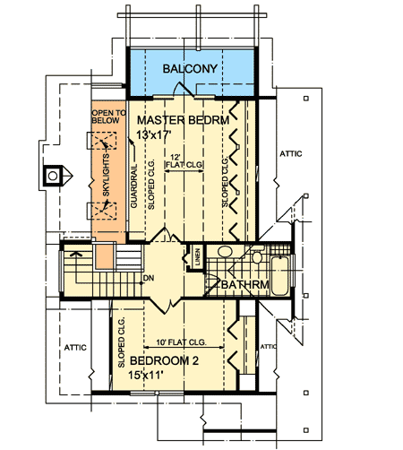 Plan 9818SW: Narrow Lot Cottage House Plan - Floor Plan - 2nd Floor - Cabin, Cottage, Country, Mountain, Rustic