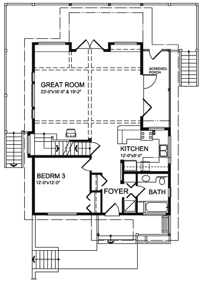 Plan 9819SW: Inviting Great Room - Floor Plan - Main Level - Cabin, Cottage, Country, Mountain, Rustic