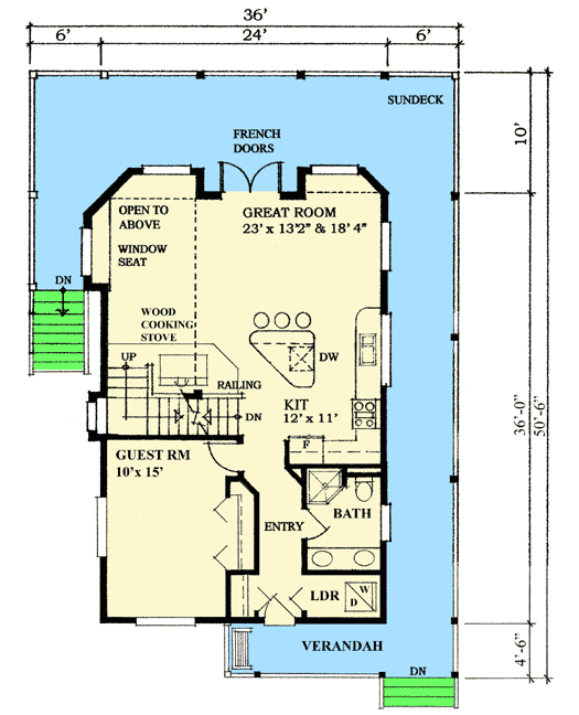 Plan 9833SW: 3 Bedroom Vacation Retreat - Floor Plan - Main Level - Cottage, Mountain