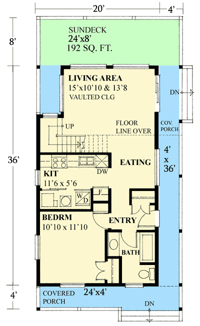 Plan 9836SW: Vacation Escape With Loft and Sundeck - Floor Plan - Main Level - Cottage, Mountain, Vacation