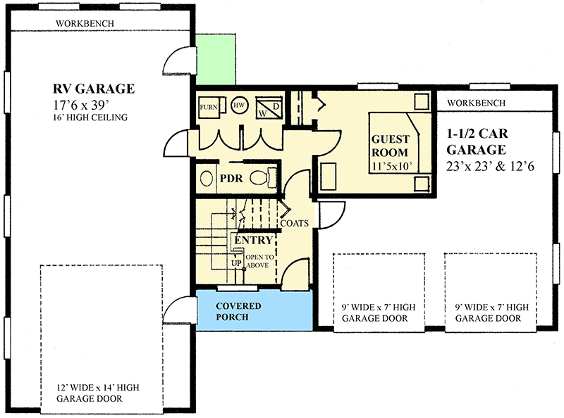 Plan 9839SW: RV Garage Apartment with Guest Bed - Floor Plan - Main Level - Carriage, Craftsman