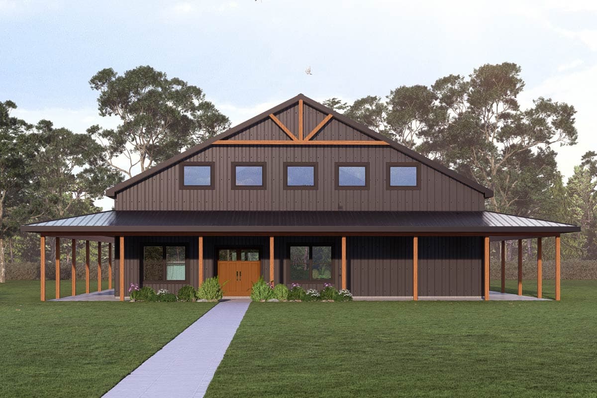 Plan 405135FDC: Modern Barndominium House Plan with 4 Bedrooms and Wrap-Around Porch - Image #3 - Barndominium, Modern Farmhouse