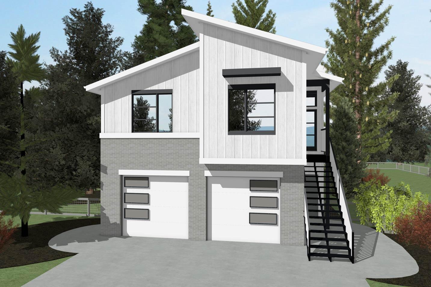 Plan 42743DB: Contemporary 3-4 Bedroom House Plan with Drive-Under Garage - Image #1 - Contemporary