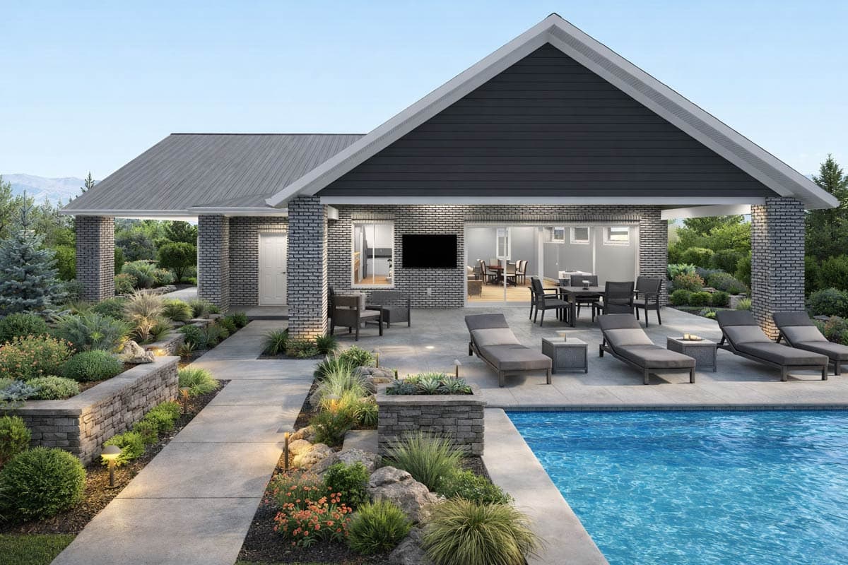 Plan image - 61744UT:Pool House Plan with Great Room and Outdoor Living