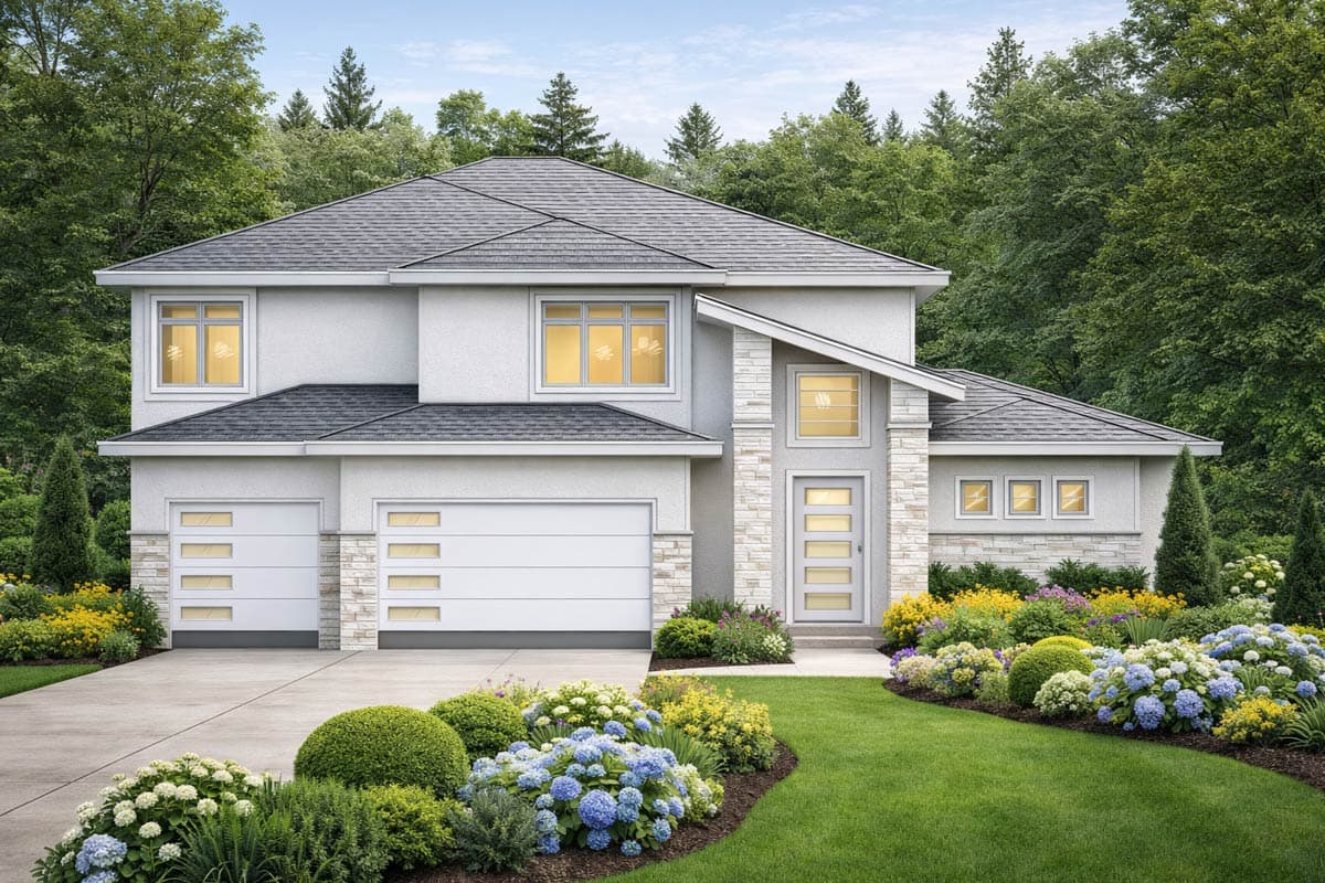 Plan 849066PGE: Contemporary 5-Bedroom House Plan with Main-Level Master and 3-Car Garage - Image #2 - Contemporary, Modern, Northwest