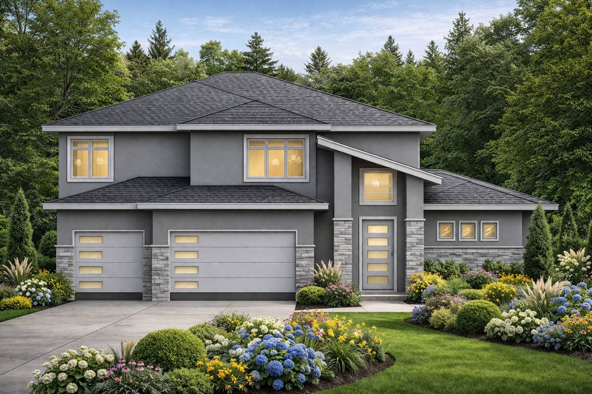 Plan 849066PGE: Contemporary 5-Bedroom House Plan with Main-Level Master and 3-Car Garage - Image #3 - Contemporary, Modern, Northwest