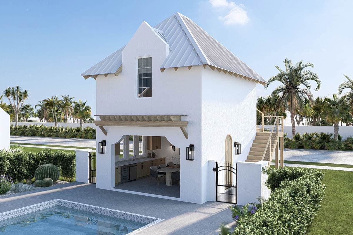 Plan 623631DJ: Coastal Contemporary Pool House Plan with Outdoor Kitchen and Bunk Room - Image #2 - Coastal Contemporary, Contemporary, Florida-Style