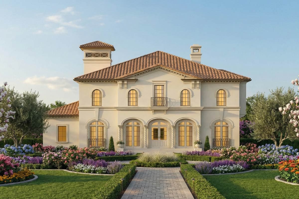 Plan 12282JL: Tuscan Villa with 2 Master Suites and a 3-Car Garage - 3405 Sq Ft - Image #2 - European, Mediterranean, Spanish, Tuscan