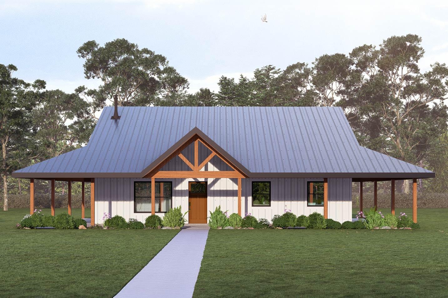 Plan image - 405138FDC:Barndominium House Plan with Wrap Around Porch and Vaulted Living