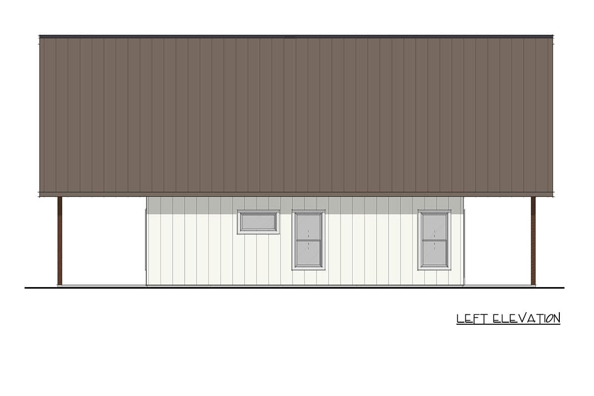 Plan 405139FDC: One-Bedroom Barndominium House Plan with Loft and Two-Story Great Room - Image #3 - Barndominium, Farmhouse