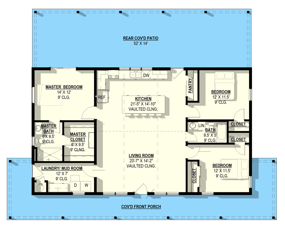Plan 405140FDC: Barndominium Plan with 3 Bedrooms and Vaulted Great Room - Floor Plan - Image #6 - Barndominium, Farmhouse