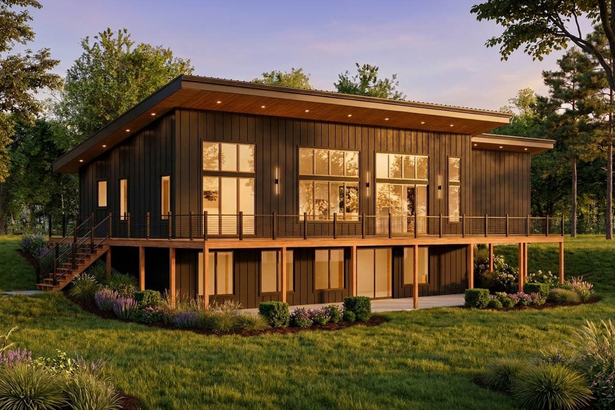 Plan 911070JVD: Modern Mountain House Plan with 3 Beds and Walkout Lower Level - Image #2 - Barndominium, Contemporary, Modern, Mountain