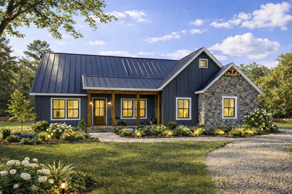 Plan 25081DH: Modern Farmhouse House Plan with 3 Beds and 2-Car Garage - Image #1 - Farmhouse, Modern Farmhouse, New American