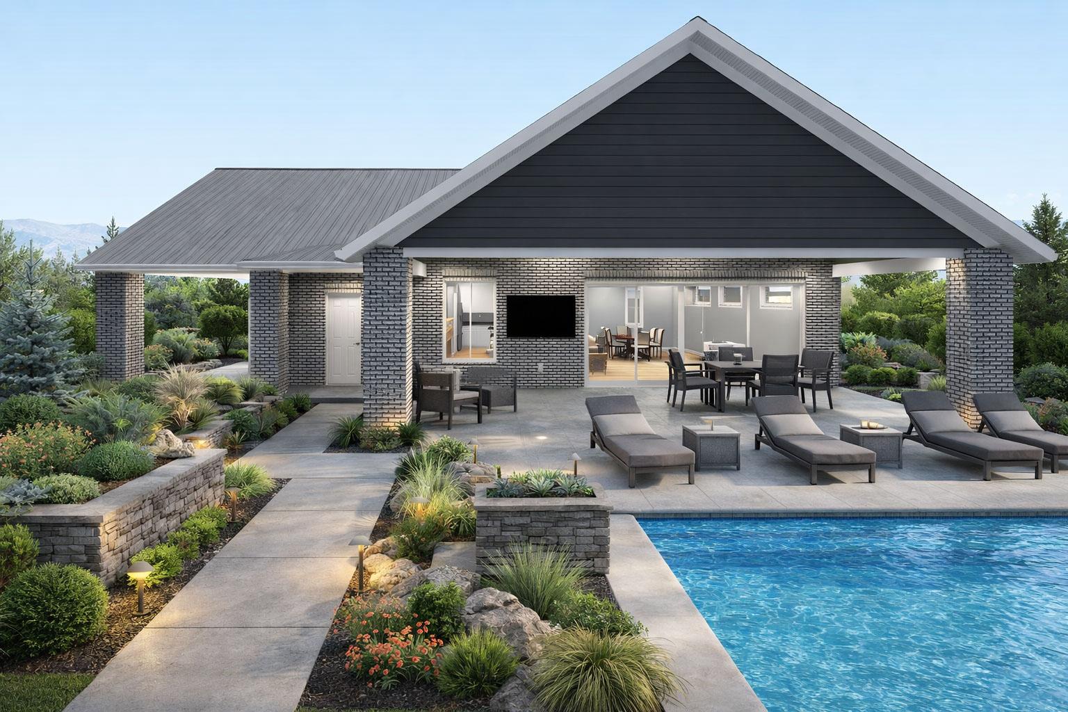 Plan image - 61744UT:Pool House Plan with Great Room and Outdoor Living