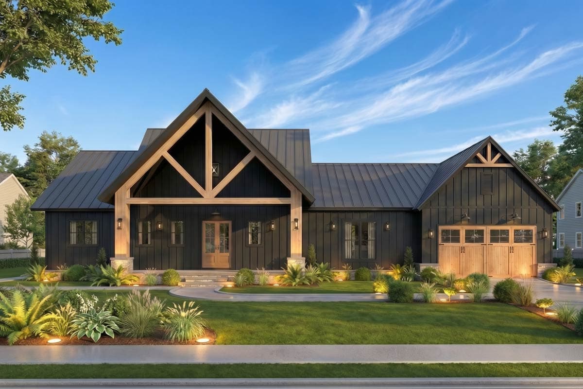 Plan 12343JL: Modern Farmhouse House Plan with 3 Beds, Vaulted Great Room, Outdoor Kitchen - Image #2 - Farmhouse, Modern Farmhouse, Mountain, New American