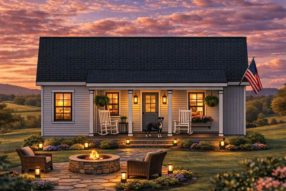 Plan 54050LK: Charming 2-Bedroom Farmhouse Plan with 779 Sq. Ft. and Welcoming Front Porch - Image #3 - Cabin, Cottage, Country, Ranch, Traditional