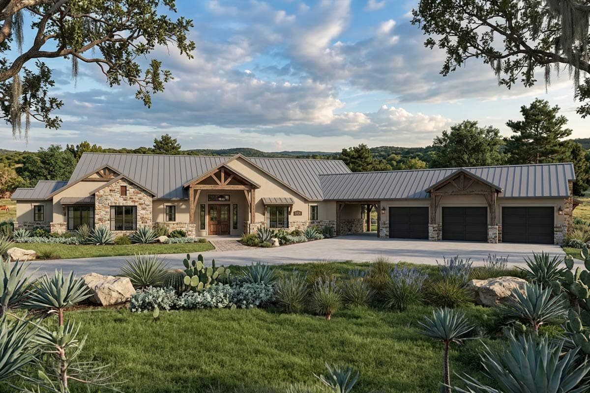 Plan 54047LK: Hill Country House Plan with Split Bedrooms and Outdoor Kitchen - Image #1 - Hill Country, Modern Farmhouse, Ranch, Rustic, Southwest