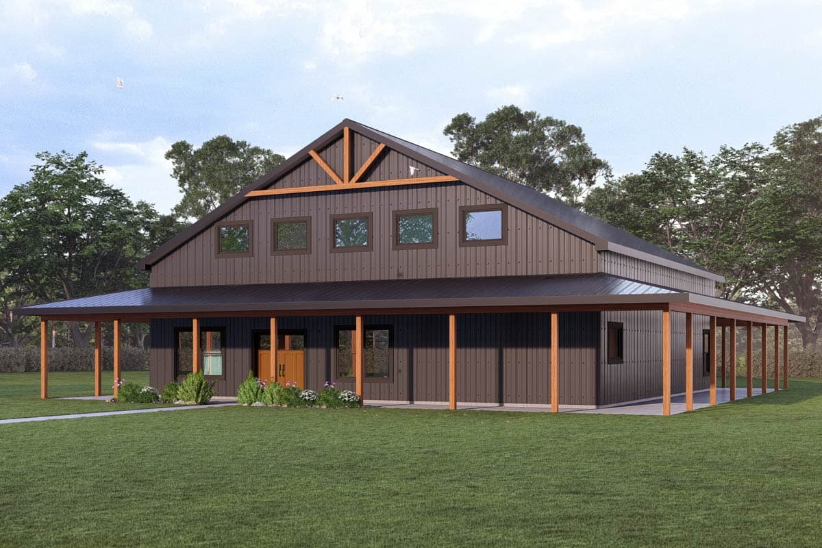 Plan image - 405135FDC:Modern Barndominium House Plan with 4 Bedrooms and Wrap-Around Porch