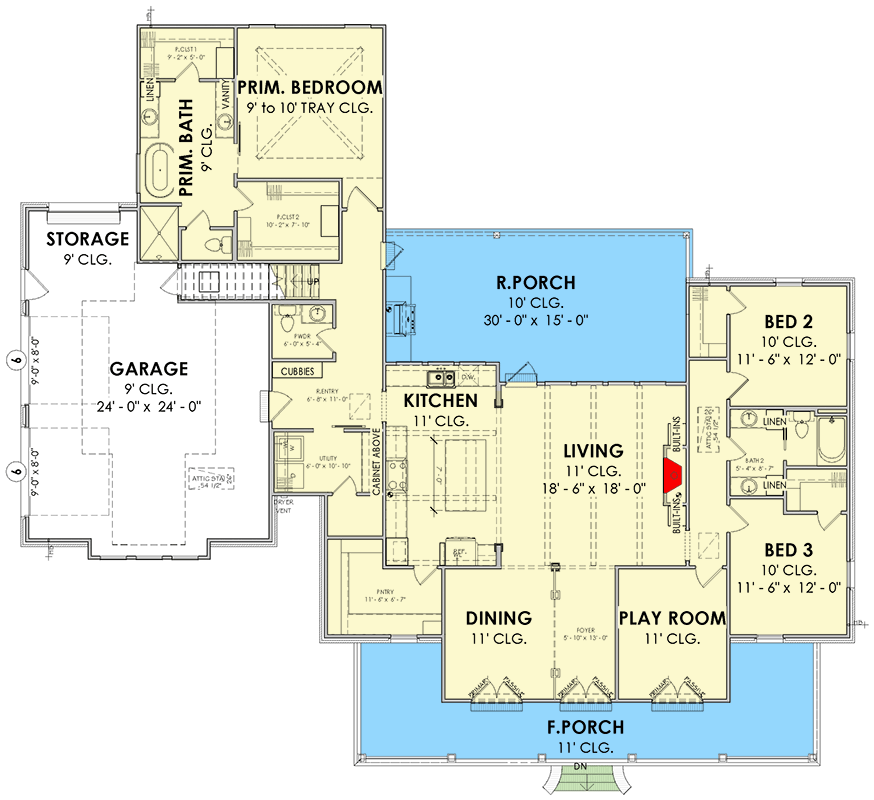 Plan 185032PHD: Charming Southern Transitional House Plan with 3 Beds and Outdoor Kitchen - Floor Plan - Image #6 - Southern, Transitional
