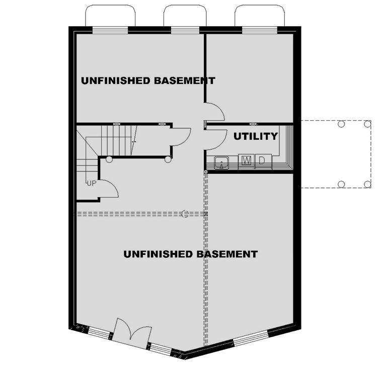 Plan 35119GH: Rustic Mountain Log Cabin House Plan with Walkout Basement and Two-Story Great Room - Floor Plan - Unfinished Basement Level - Log Cabin, Mountain, Rustic, Vacation