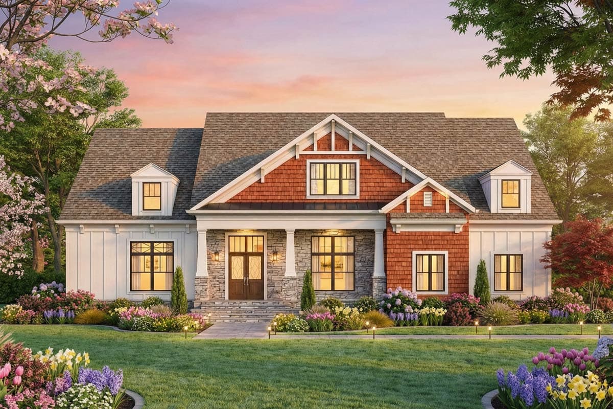 Plan 12221JL: Craftsman New American House Plan with Main-Level Master and Two-Story Great Room - Image #2 - Craftsman, New American, Traditional