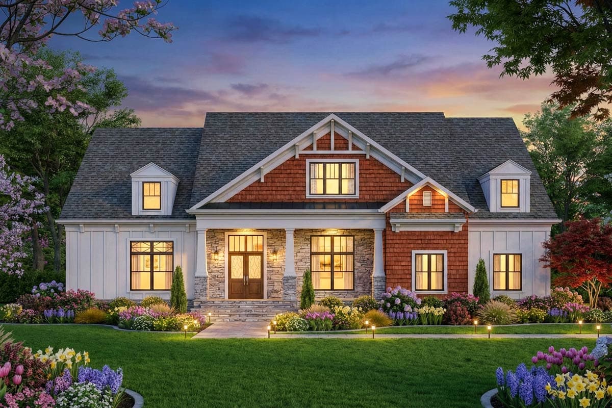 Plan 12221JL: Craftsman New American House Plan with Main-Level Master and Two-Story Great Room - Image #3 - Craftsman, New American, Traditional