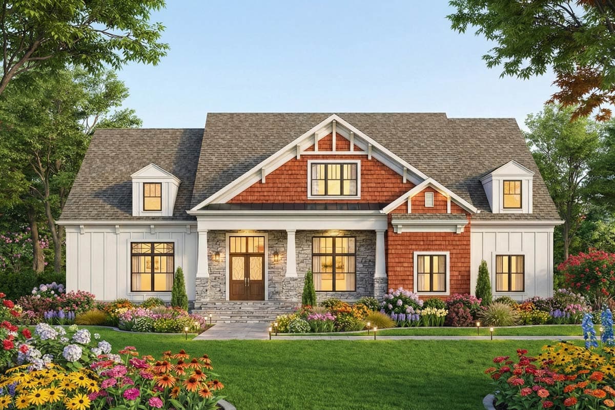 Plan 12221JL: Craftsman New American House Plan with Main-Level Master and Two-Story Great Room - Image #4 - Craftsman, New American, Traditional