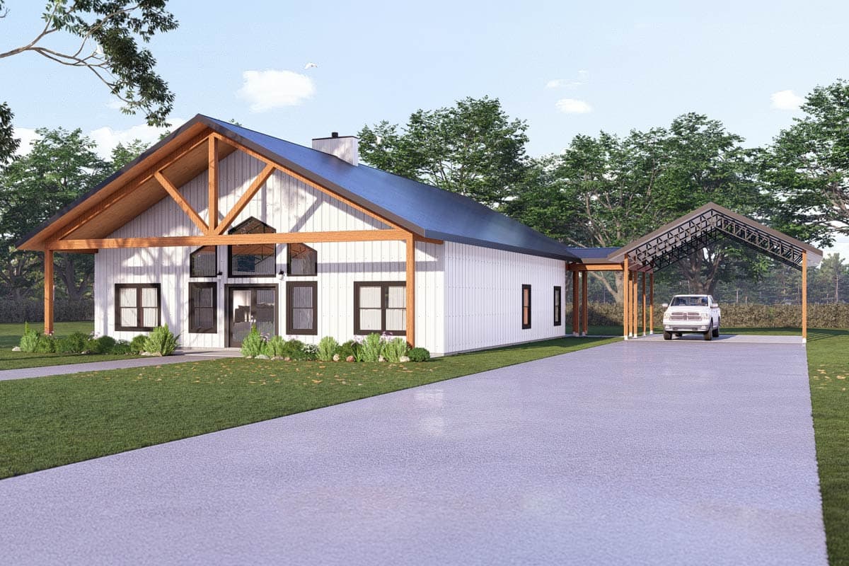 Plan image - 405137FDC:Modern Barndominium House Plan with 3 Beds and 2-Car Carport