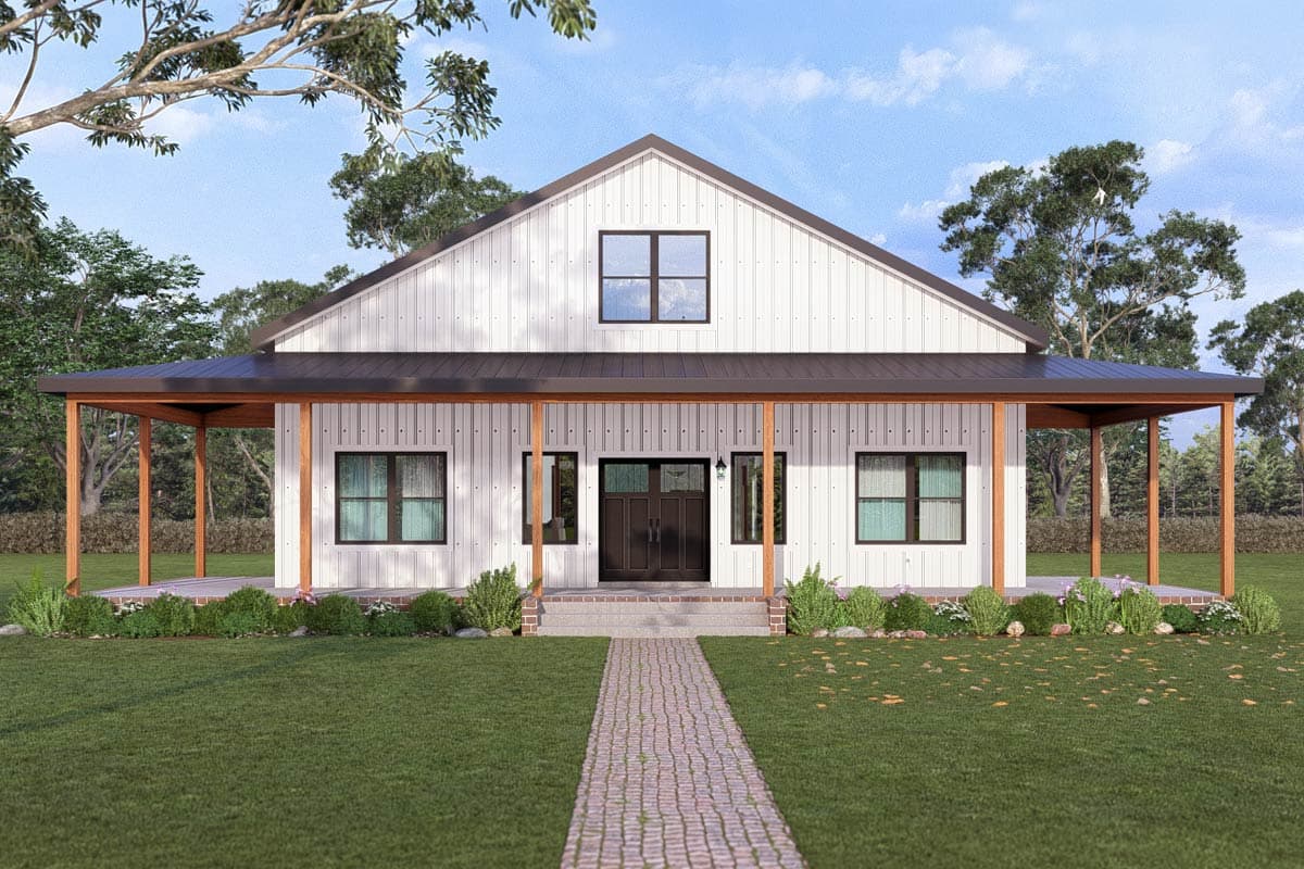 Plan image - 405136FDC:4 Bedroom Barndominium House Plan with Expansive Wrap Around Porch