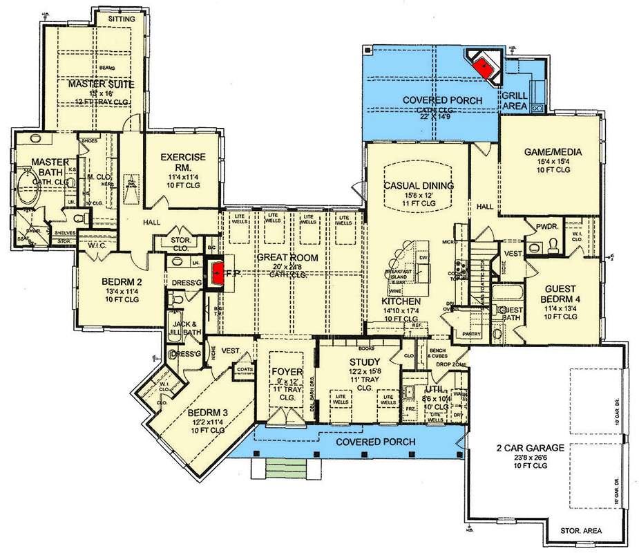 Plan 54065LK: Expansive Modern Farmhouse House Plan with 4 Beds and Outdoor Living - Floor Plan - Image #5 - Modern Farmhouse, New American