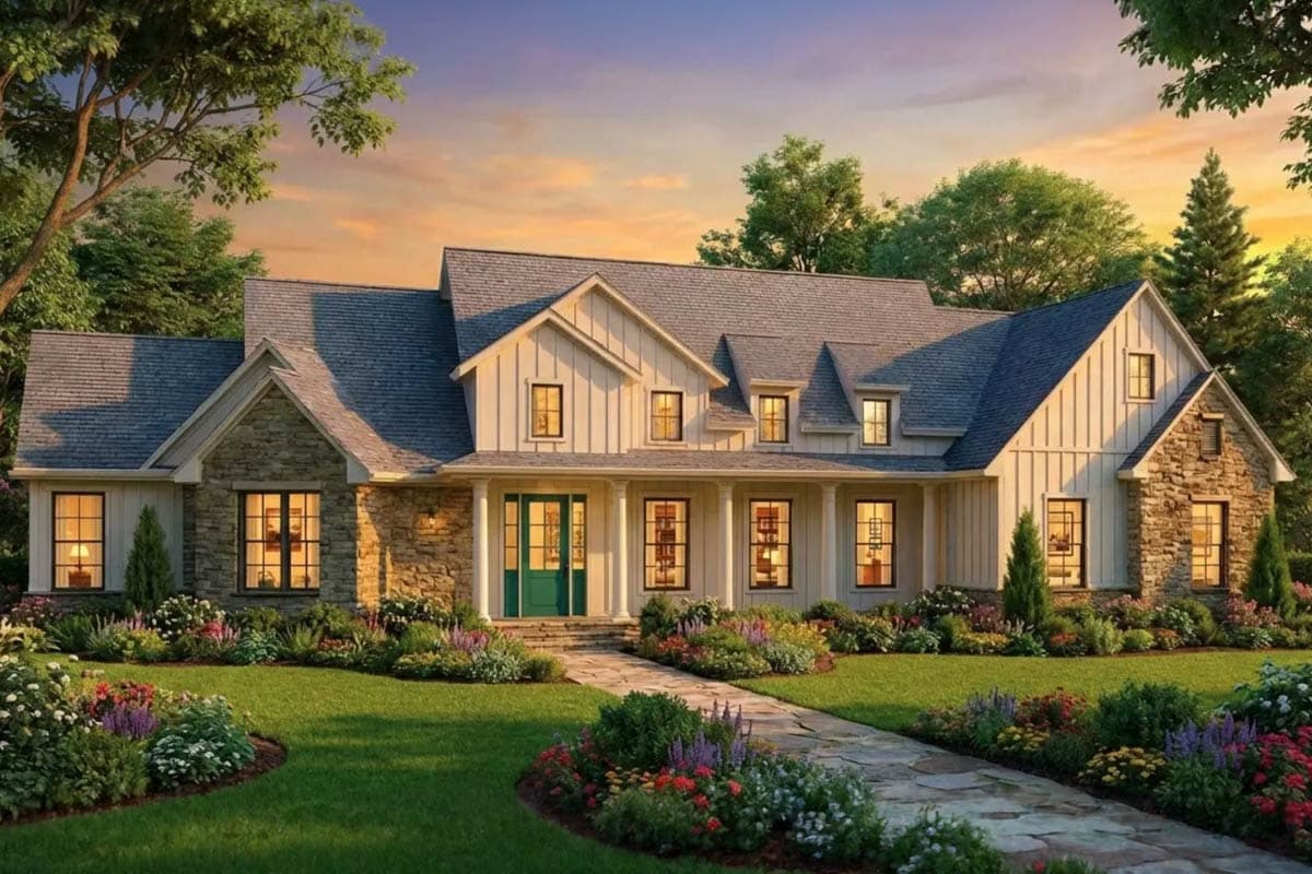 Plan 54065LK: Expansive Modern Farmhouse House Plan with 4 Beds and Outdoor Living - Image #2 - Modern Farmhouse, New American