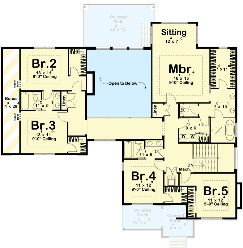 Plan 623634DJ: Modern European 5-Bedroom House Plan with Two-Story Great Room - Floor Plan - 2nd Level - European, Modern