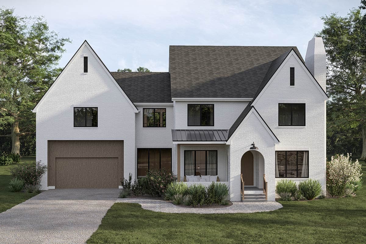 Plan 623634DJ: Modern European 5-Bedroom House Plan with Two-Story Great Room - Image #2 - European, Modern