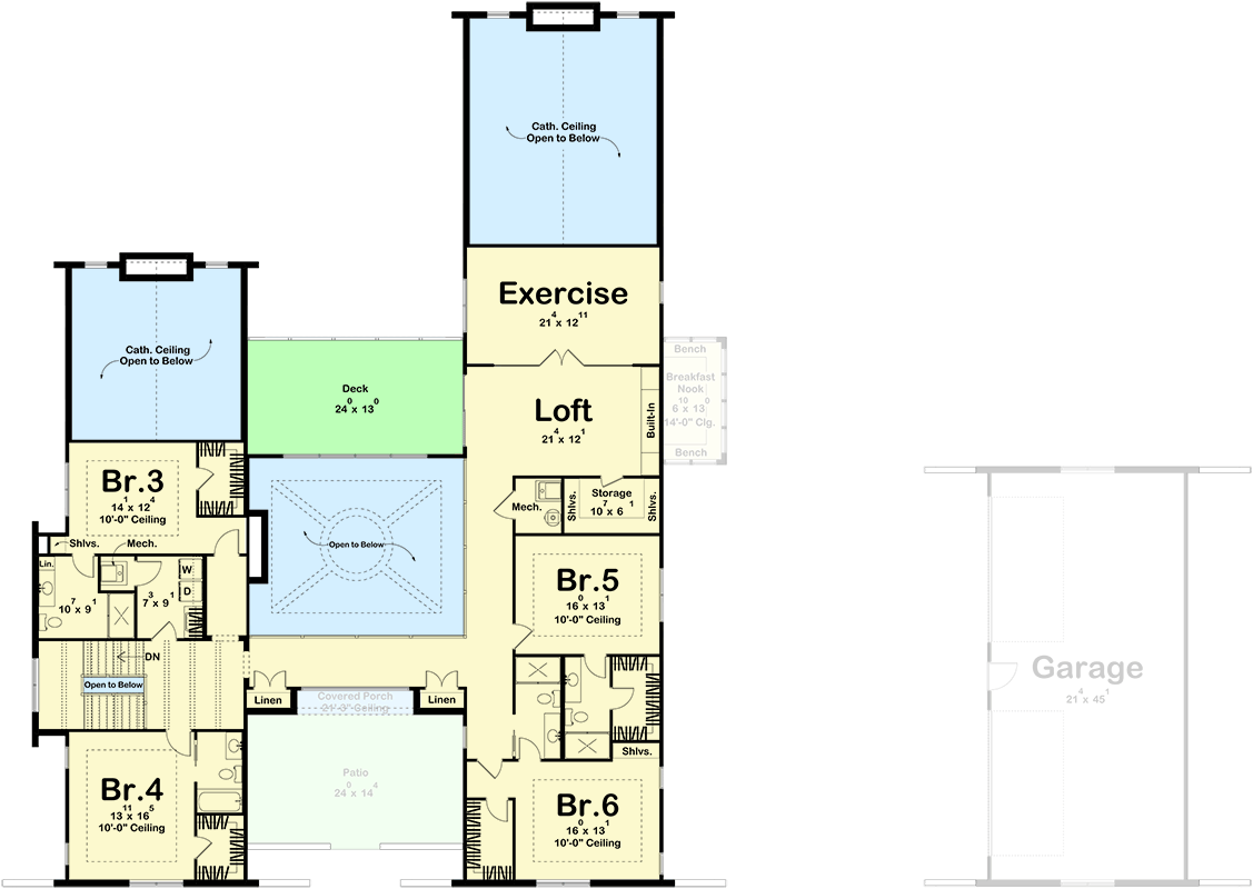 Plan 623635DJ: Grand Coastal Contemporary House Plan with 6 Bedrooms and Two-Story Great Room - Floor Plan - 2nd Level - Coastal Contemporary, Contemporary, European, Florida-Style, Modern