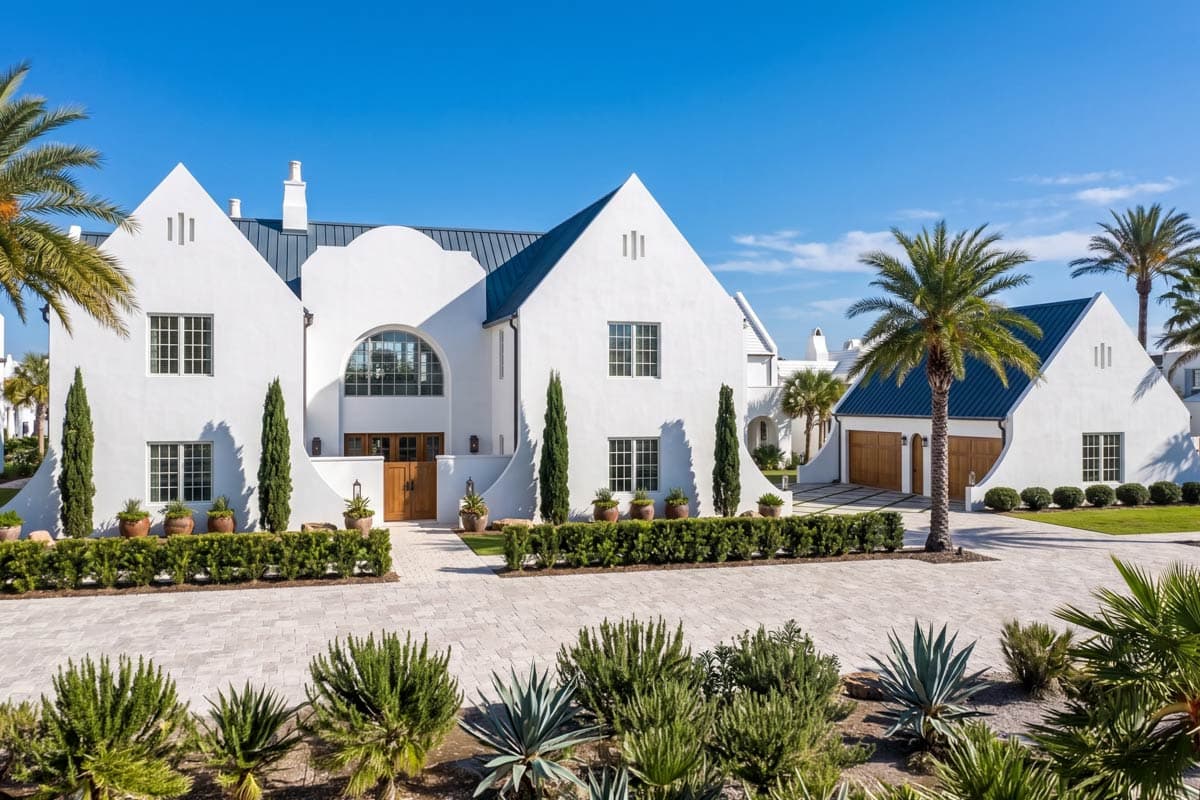 Plan 623635DJ: Grand Coastal Contemporary House Plan with 6 Bedrooms and Two-Story Great Room - Image #1 - Coastal Contemporary, Contemporary, European, Florida-Style, Modern