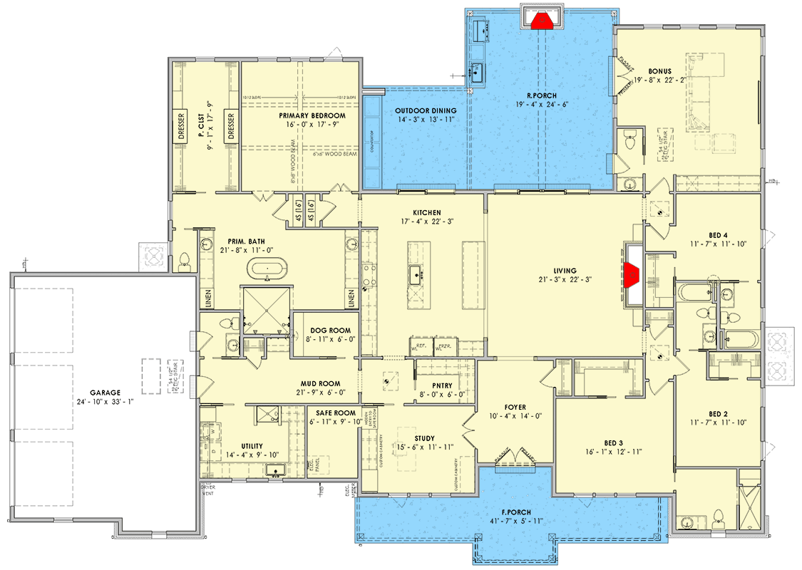 Plan 185035PHD: Modern Farmhouse House Plan with 4 Beds, 3-Car Garage, and Bonus Room - Floor Plan - Image #6 - Craftsman, Farmhouse, Modern, Modern Farmhouse, Transitional