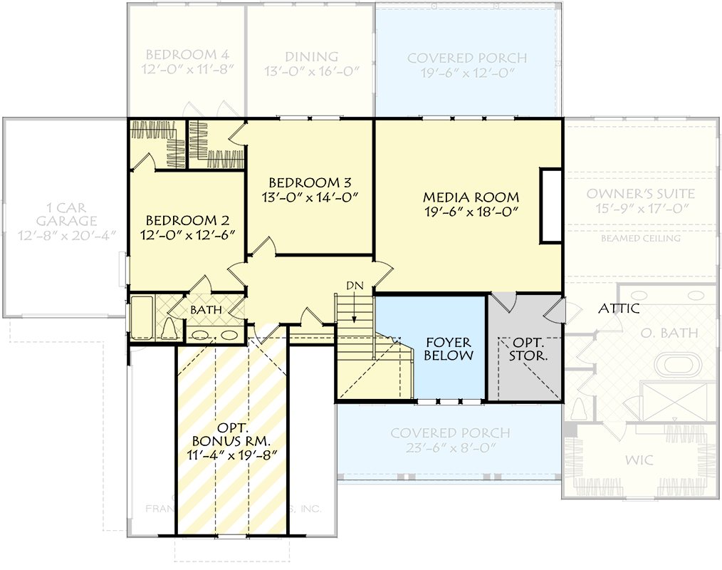 Plan 710448BTZ: Craftsman Farmhouse House Plan with 4 Bedrooms, Media Room, and 3-Car Garage - Floor Plan - 2nd Floor - Craftsman, Farmhouse, Modern Farmhouse, Traditional