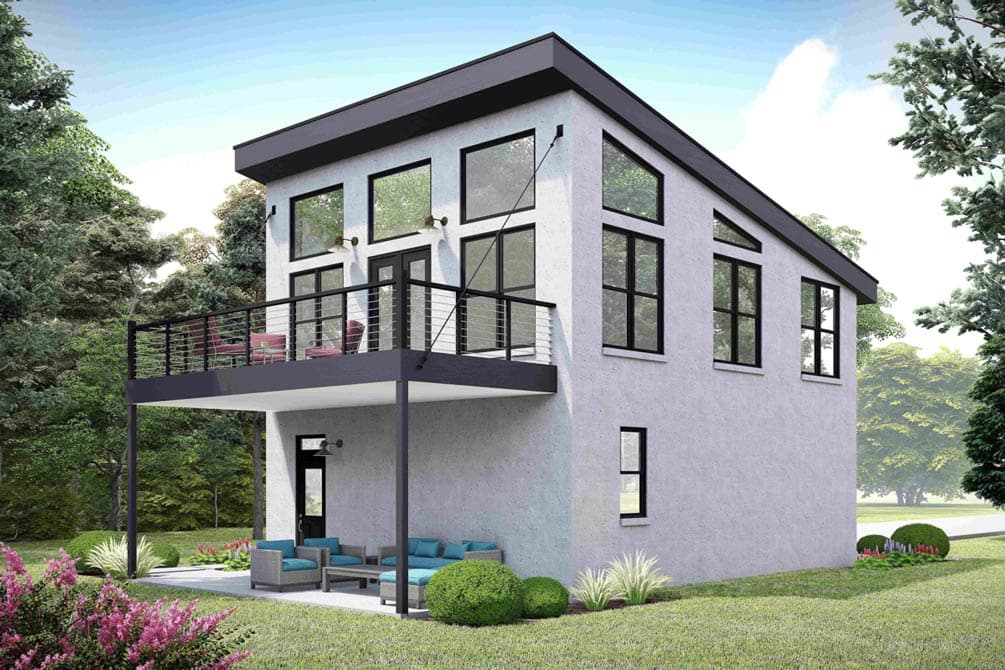 Plan image - 680660VR:Modern 1-Bed Garage Plan with Balcony Living