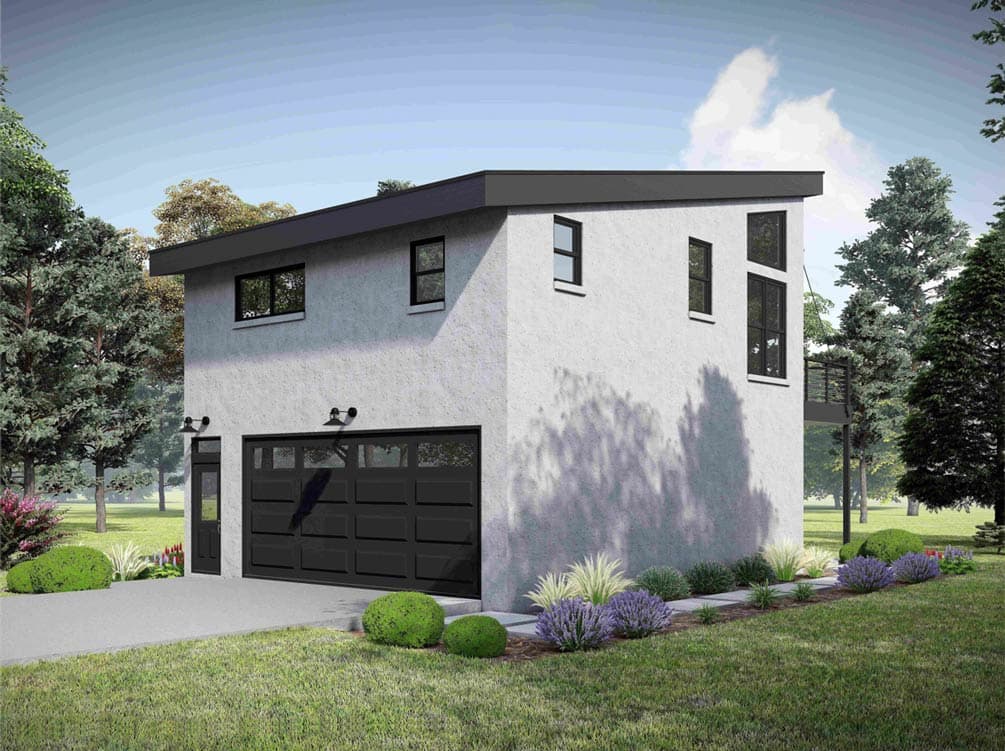 Plan 680660VR: Modern 1-Bed Garage Plan with Balcony Living - Image #2 - Contemporary