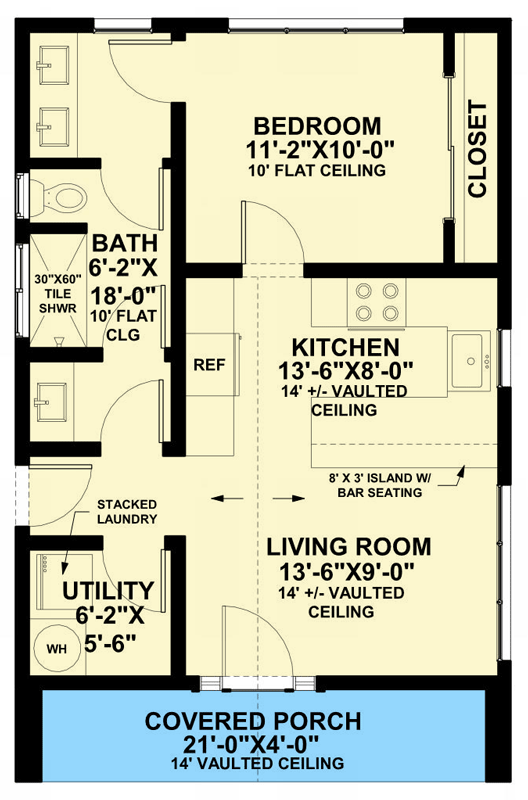 Plan 421046HFC: Contemporary Scandinavian Cabin ADU Plan with One Bedroom and Vaulted Ceilings - Floor Plan - Image #6 - A-Frame, Cabin, Contemporary, Scandinavian