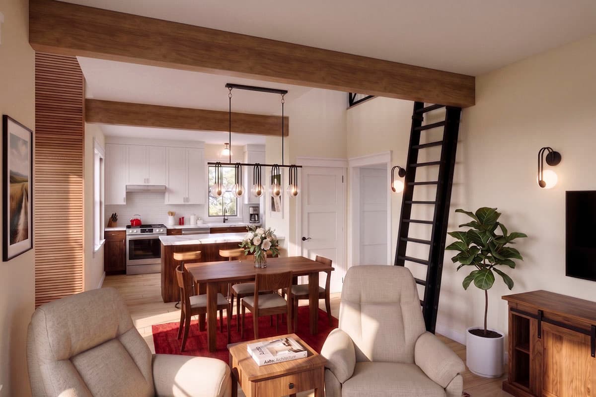 Plan 180030VNW: Modern Cottage House Plan with Two Bedrooms and Versatile Loft Space - Image #2 - Cottage, Modern