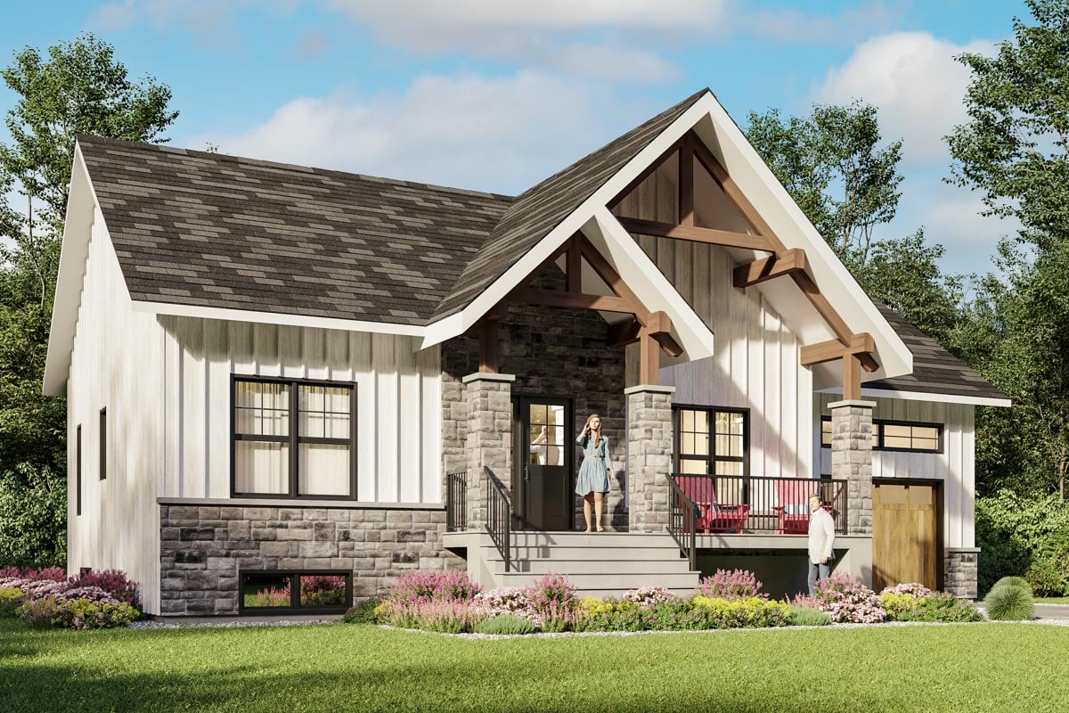 2-Bed House Plan with Open Floor Plan and Rear Covered Porch - 22599DR ...