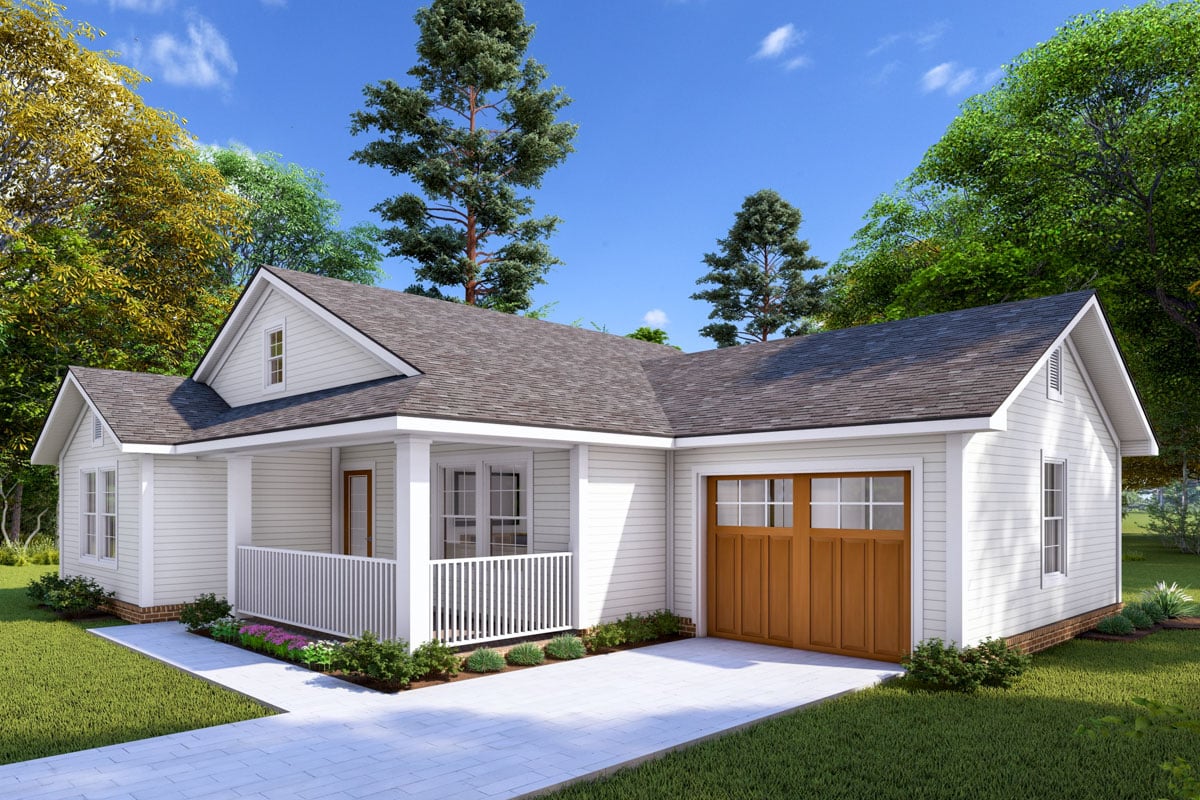 2-Bed Country Cottage House Plan with Vaulted Living Room - 997 Sq Ft ...
