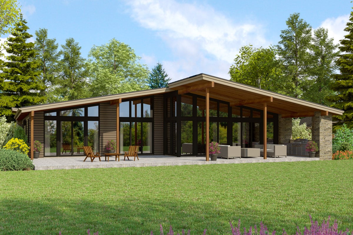 3-Bed Mid Century Modern House Plan with Outdoor Living Room - 2769 Sq ...