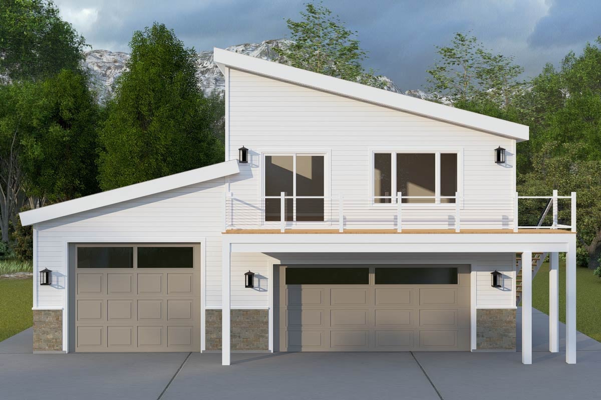 3-Car Contemporary Garage Plan with Upstairs Flex Room - 645 Sq Ft ...