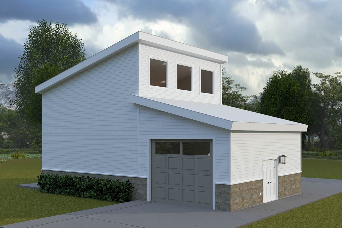3-Car Contemporary Garage Plan with Upstairs Flex Room - 645 Sq Ft ...